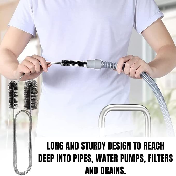 72" Flexible Pipe Cleaning Brush - Heavy Duty Auger Tool Blue | Heavy duty cleaning brush for bathroom sink, bathtub, shower, kitchen sink drains, bottles, elastic hose pipe cleaner