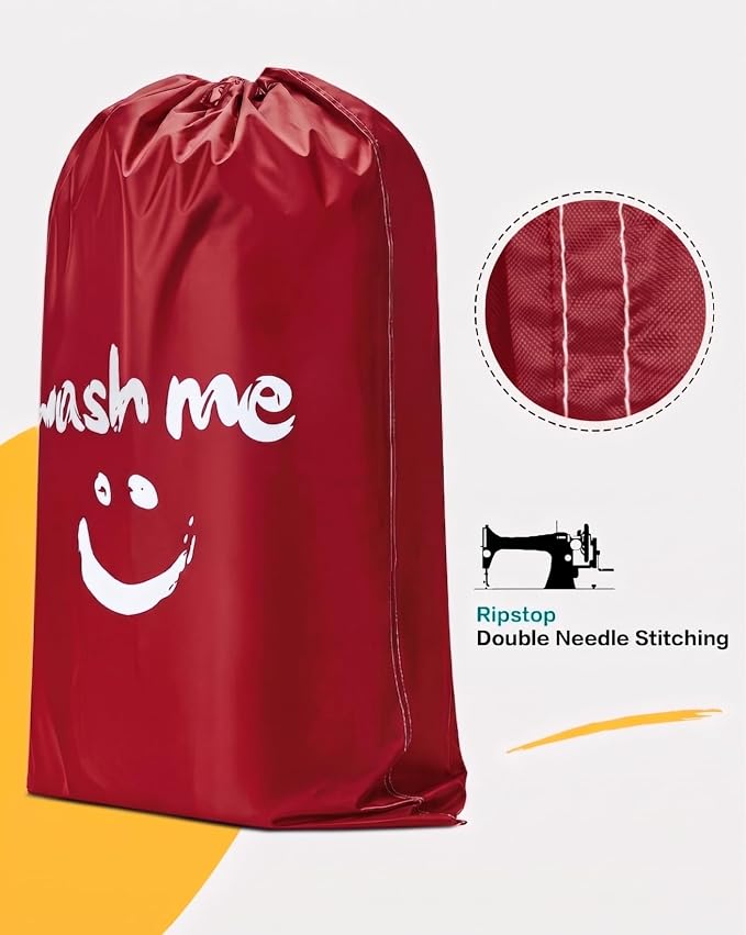 HOMEST 2 Pack XL Wash Me Travel Laundry Bag, Dirty Clothes Organizer, Large Enough to Hold 4 Loads of Laundry, Easy Fit a Laundry Hamper or Basket | Holds 3-4 Loads, Machine Washable Drawstring Laundry Bag for Dorm, Camp, Laundromat,Family,Travel,Black...