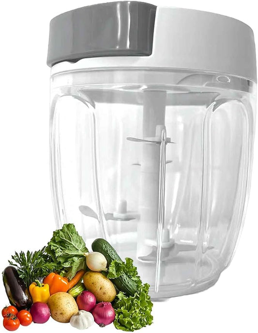 VorivelLife Vegetable Chopper Manual Food Processor Hand Pull Veggie Chopper for Garlic Onion Meat Fruits Nuts 900ml White Grey