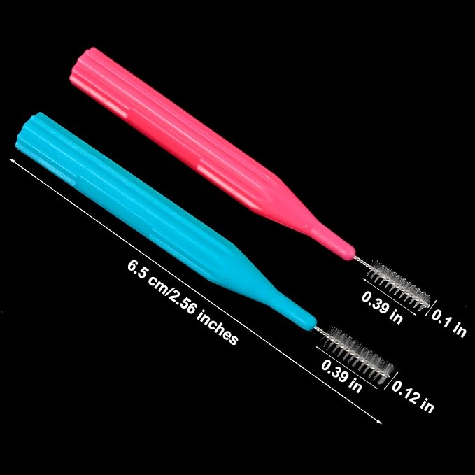 Patelai 100 Count Interdental Brush Set, Soft Braces Cleaner Picks with Cap, Multi Size Teeth Gap Cleaning Tool for Orthodontic Care Bridge Implant Travel Kit(Light Blue,Pink)