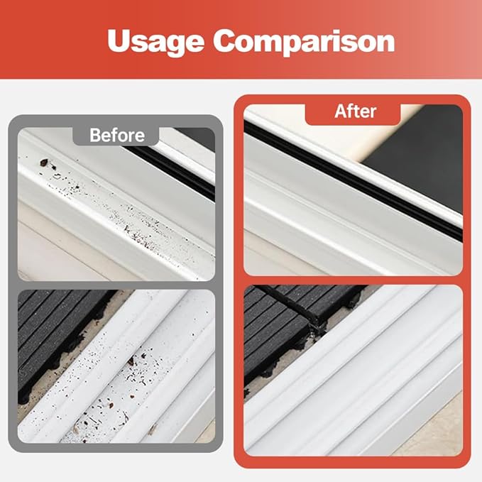 2 in 1 Groove Cleaning Brush Window Track Cleaning Tools, 2024 New Hard Bristle Crevice Cleaning Brush with Hidden Scraper, Shutter Door Window Track Kitchen Cleaning Brushes Kit (1, Orange)