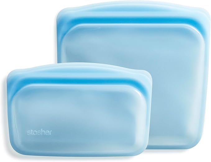 Stasher Silicone Reusable Food Storage Bags, 2-Pack, Reusable Freezer Bags, Microwave, Dishwasher, Oven Safe, Sous Vide, Premium Lunch Containers, Eco Friendly, Food-safe Silicone Snack Bag, Blue | Reusable Food Bags