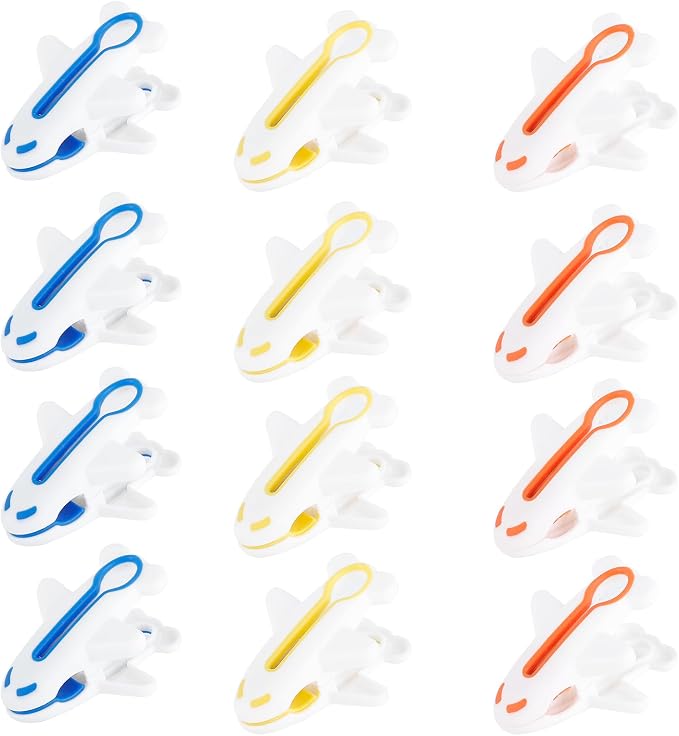 Plastic Clothes Pins Strong Clothespins Laundry Plane Clothes Clips 12 PCS | Windproof Clamps Clothes Pegs