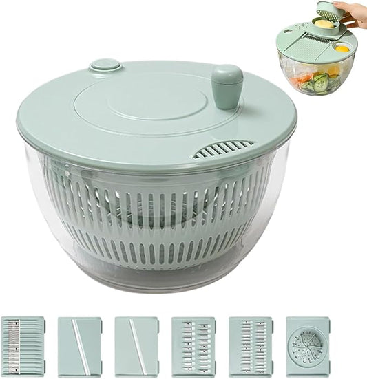 2026 New Large Capacity Multi-Function Salad Spinner, One-Hand Pump Lettuce Spinner with Slicer and Vegetable Grater, Clear Serving Bowl with Quick Stop Button for Crisp Greens and Fruits (Green)