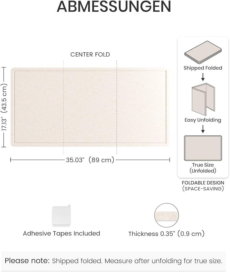 Fluxynara 35" x 17.1" Bulletin Board, Oatmeal | Cork Board Alternative with 12 Removable Adhesive Tabs, Foldable Felt Pin Board for Home, Office, Classroom & Dorm