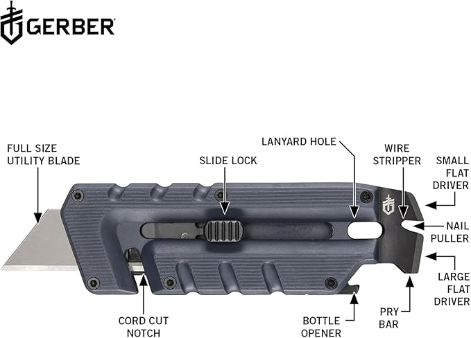 Gerber Prybrid EDC Pocket Knife Multitool 8-in-1 Box Cutter, Coyote Brown | Retractable utility box cutter blade, built-in pry bar, compact EDC multitool, everyday carry knife