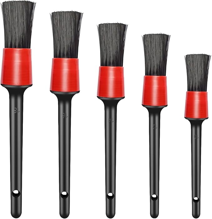 yuntop 5 Different Sizes Detailing Brush Set, Wheel & Tire Brush, Perfect for Cleaning Wheels,Car Dashboard, Interior, Exterior, Leather, Air Vents, Emblems, Motorcy
