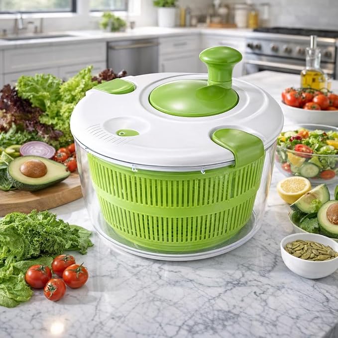 Salad Spinner Large Capacity Vegetable Washer & Lettuce Dryer Bowl, Easy Manual Spin Vegetable Dryer for Fruits, Produce & Greens, BPA Free Kitchen Salad Spinner
