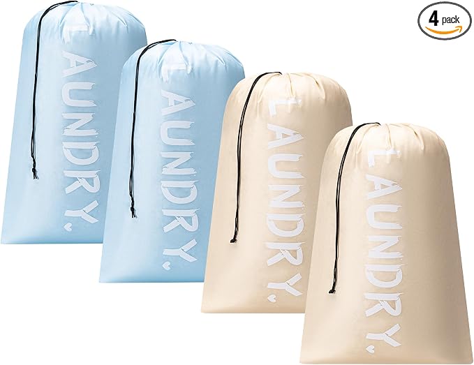 4 Pack Travel Laundry Bag,24" x 36", Extra Large Dirty Clothes Organizer | Machine Washable with Drawstring, Holds 3-4 Loads of Laundry,Fit a Laundry Hamper or Basket Travel Essentials