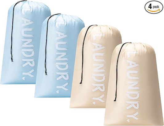 4 Pack Travel Laundry Bag,24" x 36", Extra Large Dirty Clothes Organizer | Machine Washable with Drawstring, Holds 3-4 Loads of Laundry,Fit a Laundry Hamper or Basket Travel Essentials