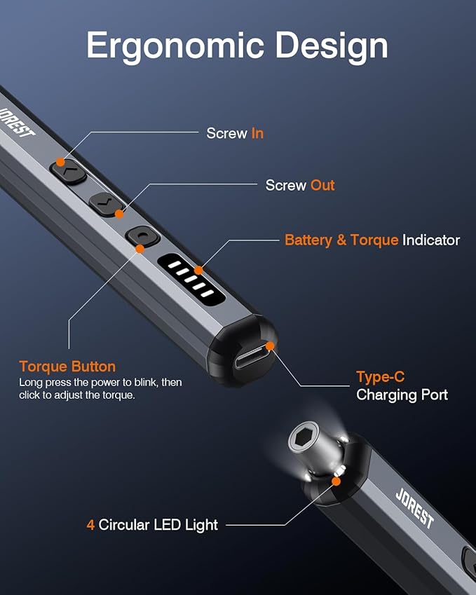 JOREST Mini Electric Screwdriver, Small Cordless Precision Screwdriver set with 38 Magnetic Bits, 5 Torque Settings, Repair Tool for iPhones, Laptop, Drone, Game Console, Camera; Gift for Father