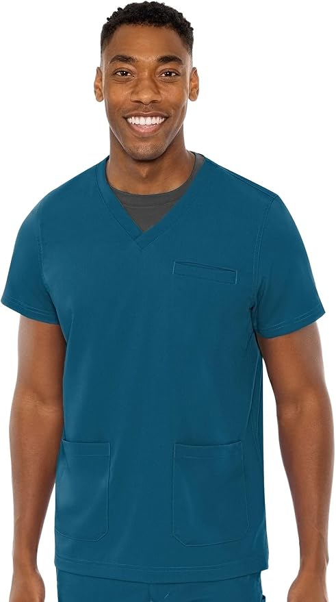 Med Couture Rothwear Touch Mens Scrubs Top 3 Pockets Modern Fit | 2-Way Stretch, Ultra-Soft Fabric, Lightweight Feel, Knit Details, Side Vents, Durable Construction, Easy Care