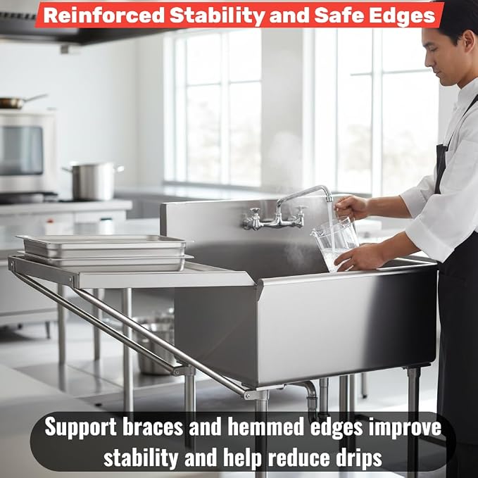 24" x 24" Commercial Stainless Steel Detachable Drainboard for Utility Sinks, Heavy Duty 18 Gauge Type 304 Sink Drain Board, Side Mounted Dish Drying Shelf, Sloped Drainage Tray