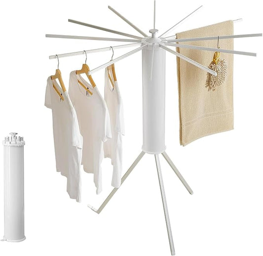 Foldable Clothes Drying Rack with 16 Hanging Poles, Space Saver | Holds 50 lbs, sturdy metal poles, swiveling arms, ready to use, for balcony, bedroom, laundry, garden & indoor/outdoor