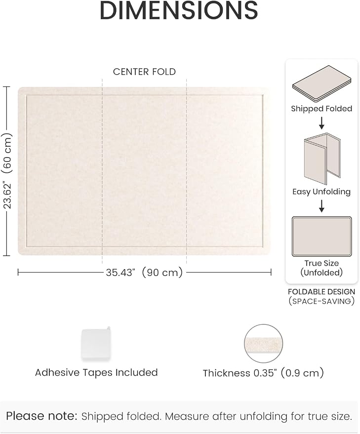 Fluxynara 35.4" x 23.6" Bulletin Board, Oatmeal | Cork Board Alternative with 12 Removable Adhesive Tabs, Foldable Felt Pin Board for Home, Office, Classroom & Dorm