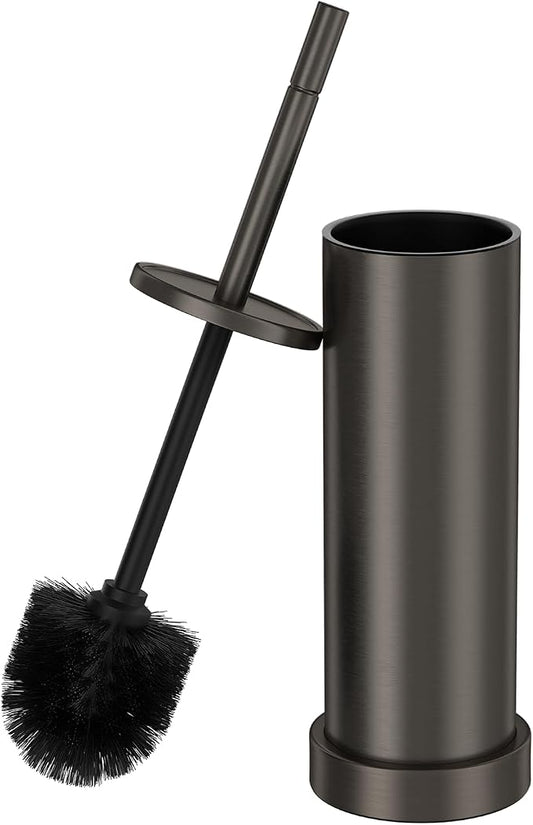 Brushed Nickel Toilet Brush and Holder Set, 304 Stainless Steel Toilet Brush for Bathroom, Heavy Duty Toilet Bowl Brush with Holder, Removable Inner Bowl and Splash Protection, Long Handle