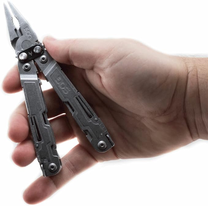 SOG PowerAccess Stainless Steel Multi-Tool Well-Rounded One-Handed Lightweight Daily Pocketable for Backcountry 18 Tools, Stone Wash | 18 Tools, Compound Leverage Pliers, Magnetic 1/4 Hex Driver, 5.9 Open, 4.1 Closed