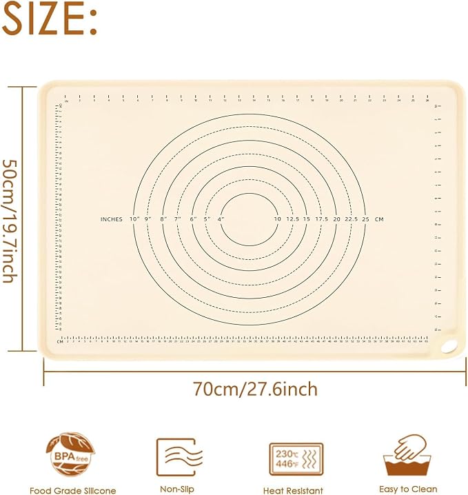 Silicone Pastry Mat 28" x 20" Non Stick Silicone Baking Mat Extra Thick Pastry Mat with Measurements Food Grade Pastry Mats for Rolling Dough,Bread,Pie,Cookies,Pizza and fondant,Food Grade Baking Mat