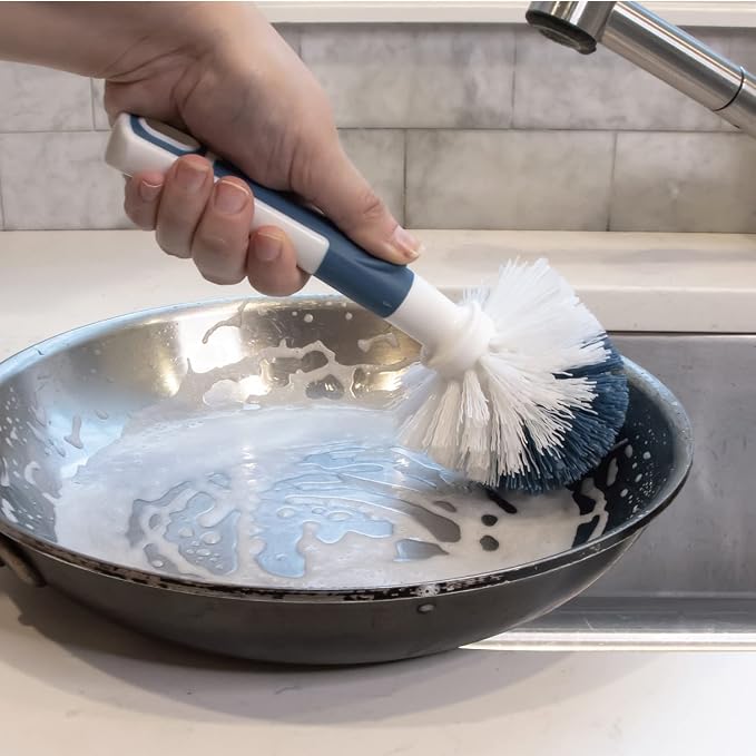 Unger Sink and Dish Scrub Brush, Kitchen Washing Scrubber for Hard-to-Reach Corners, Small Cleaning Supplies, Non-Scratch Bristles, Glassware, Pots, Pans, Tumblers, Drains, and Disposals (Pack of 10)