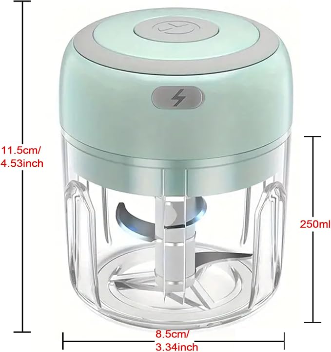 Electric Mini Vegetable Chopper, Food Chopper, Garlic Slicer Veggie, Salad, Lettuce, Onion, Chili Crusher, Tomato Dicer Chopper Cutter & Ginger Meat Mincer for Kitchen, Portable USB Chopper (250ML)