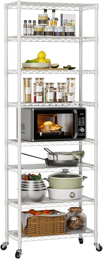 Golpart 8Tier Adjustable Storage Shelves Metal Wire Shelving Standing Shelf | Utility Heavy Duty Unit Rack Closet Organize for Home Kitchen Laundry Room Organization Pantry 12"Dx22"Wx72"H White