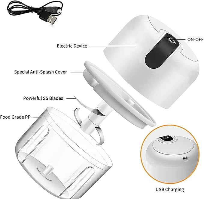 250ML Electric Garlic Chopper, 1 CUPS Mini Portable Veggie Choppers, Garlic Grinder Masher Onion Chopper, Blender to Vegetable, Wireless Food Processor for Ginger, Chili, Fruit, Meat, etc