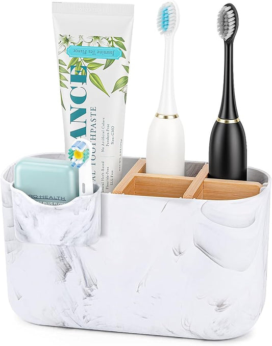 GFWARE Marble Toothbrush Holder, Bathroom Storage Organizer with Small Box | 5 Slots Marble Toothbrush Organizer for Bathroom Countertop Accessories Storage, Kids Electric Tooth Brush Holder