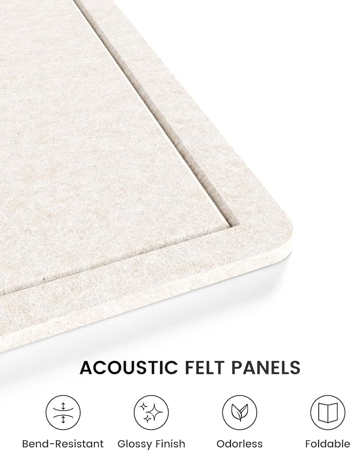 Fluxynara 35" x 17.1" Bulletin Board, Oatmeal | Cork Board Alternative with 12 Removable Adhesive Tabs, Foldable Felt Pin Board for Home, Office, Classroom & Dorm