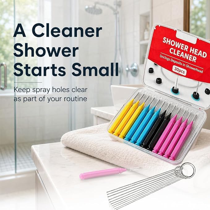 Shower Head Cleaner Tool Set, Multi-Size Shower Head Cleaning Brush for Unclogging Small Nozzles Shower Head Cleaner Picks Crevice Cleaning Tools for All Bathroom/Kitchen Shower Heads (30pcs Set)