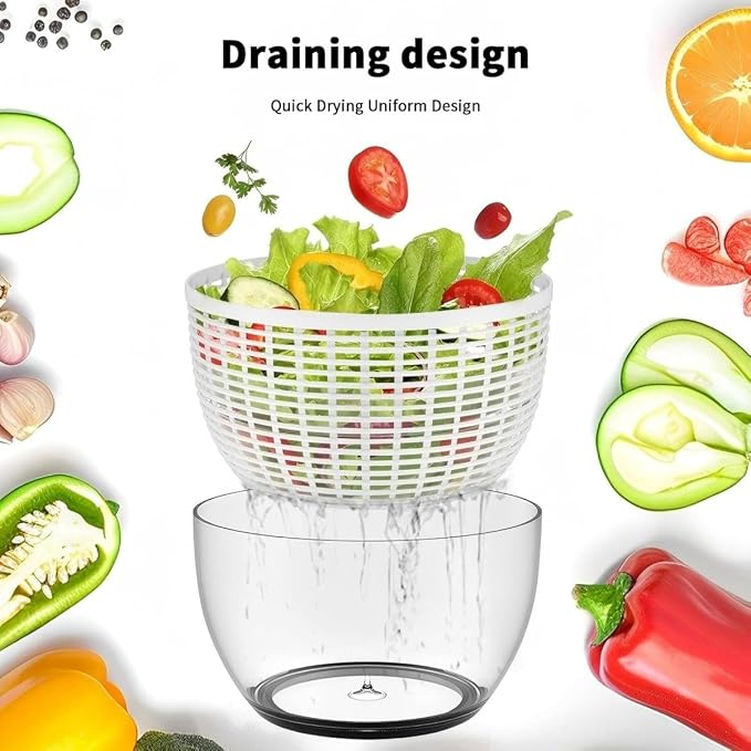 Glass Salad Spinner, Vegetable Cleaner, Fruit Washing Bowl with Strainer, One-Touch Brake, Fruit and Veggie Wash, Dishwasher Safe,Large Capacity Quick Salad Spinner,One-Touch Brake (M:3.6L/3.27Qt)