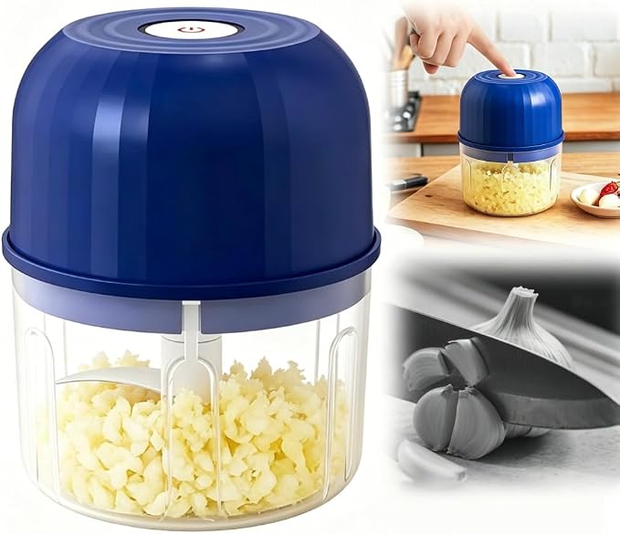 Electric Garlic Chopper, 2026 New Mini Portable Veggie Chopper Garlic Grinder Masher Onion Chopper, Rechargeable Wireless Food Processor for Garlic Onion Ginger Chili Vegetables Meat (Blue)