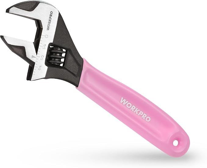 WORKPRO 6-Inch Pink Adjustable Wrench, Wide Jaw Cr-V steel Wrench | Black Oxide Finish, Metric & SAE Scales,Ideal for Home Repairs, Garage, Workshop and DIY Applications-Pink Ribbon