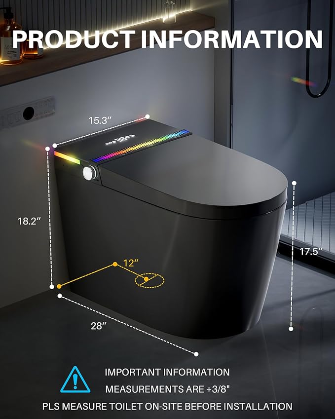 WinZo Smart toilet with bidet built in,Tankless Toilet Auto Open/Close Lid with Dryer, ADA Comfortable Height, Instant Warm Water, Power Outage and Flush,Foot Sensor, LED Display, 1.28GPF Grey