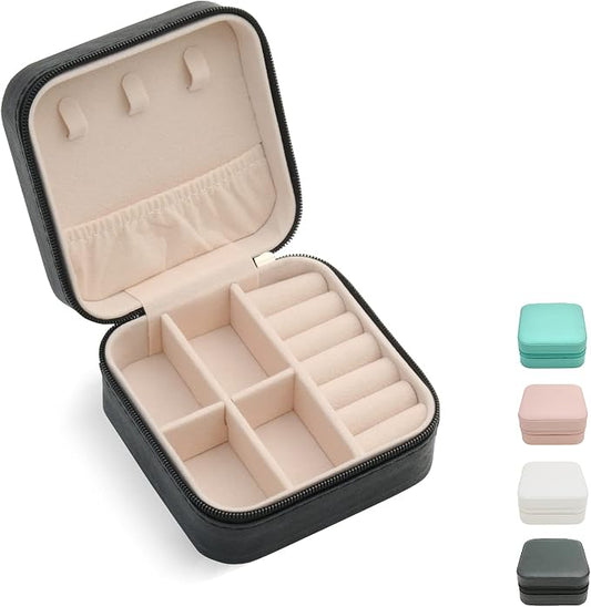 TRODANCE Mini Jewelry Travel Case, Small Portable Jewellry Organizer Box Portable Display Storage Box for Rings Earrings Necklaces, Gifts for Girl, Women, Wedding, Birthday, Mom, Mother's Day (Black)