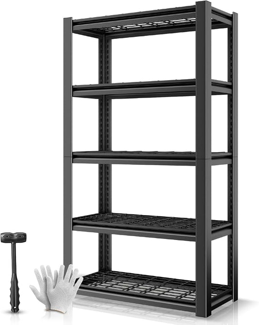 Auto Dynasty 5-Tier Storage Shelves, 72" H Heavy Duty(3000LBS Capacity) Adjustable Garage Shelving, Metal Storage Utility Rack Shelf Unit for Pantry Kitchen Warehouse, 72" H x 35" W x 16" D, Black