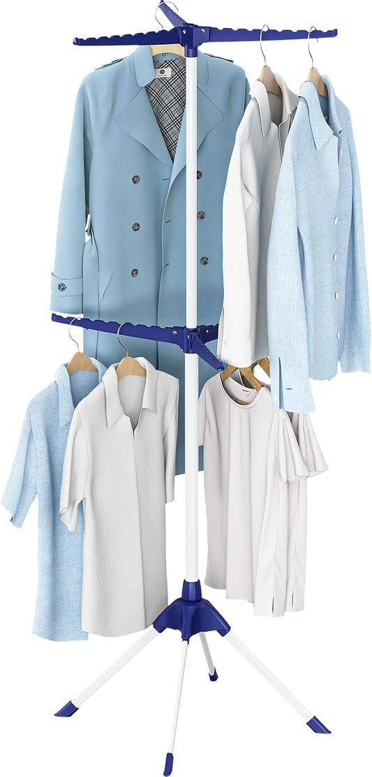 APEXCHASER Clothes Drying Rack, 2-Tier 48 Hangers Foldable Blue | 2-Tier Design, 6 Rotatable Arms, 48 Hangers, 4-Leg Stable Base, Foldable, For Indoor Outdoor, RV Travel & Beach Use