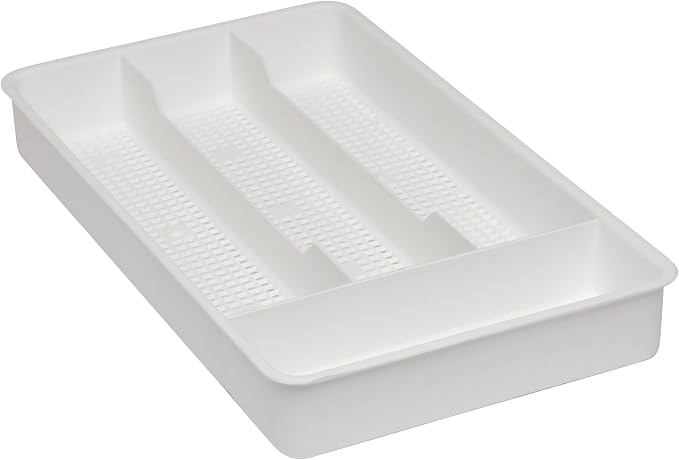 Dial Industries Small Utensil Silverware Kitchen Drawer Organizer, White | Keeps forks, spoons and flatware neatly separated, Compact fit for shallow drawers, Great for RVs, campers or everyday use