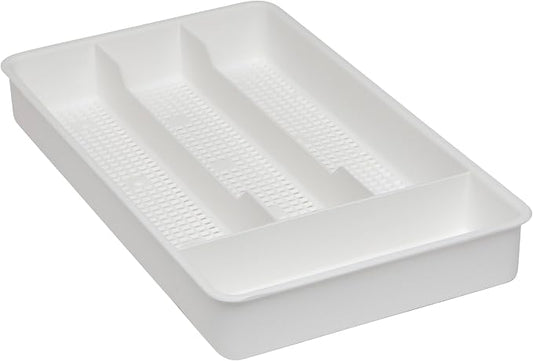 Dial Industries Small Utensil Silverware Kitchen Drawer Organizer, White | Keeps forks, spoons and flatware neatly separated, Compact fit for shallow drawers, Great for RVs, campers or everyday use