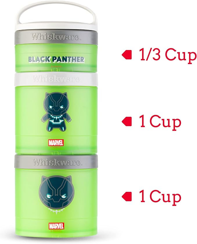 Whiskware Marvel Stackable Snack Containers for Babies, Kids, and Toddlers, 3 Stackable Snack Cups for School or Travel, Formula and Cupholder Friendly, Captain America (Pack of 12)