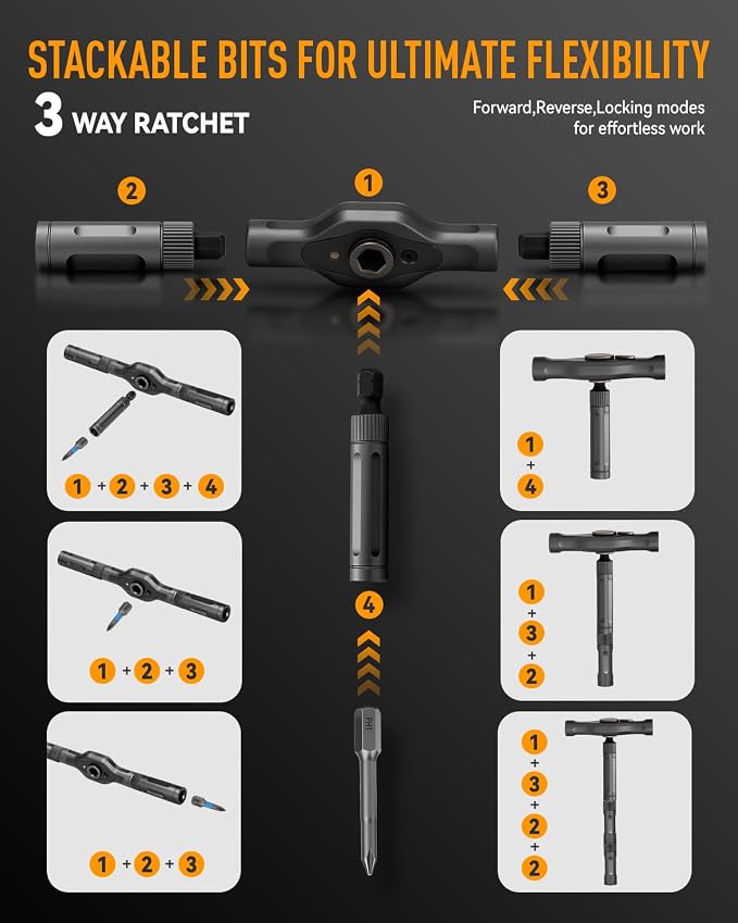 Magnetic Screwdriver Set, 42 in 1 T Handle Ratchet Screwdriver with S2 Steel Multi Bits, Portable Compact Repair Tool Kit with a Magnetic Pickup Tool for DIY, Furniture, Home Daily Repair (Grey)