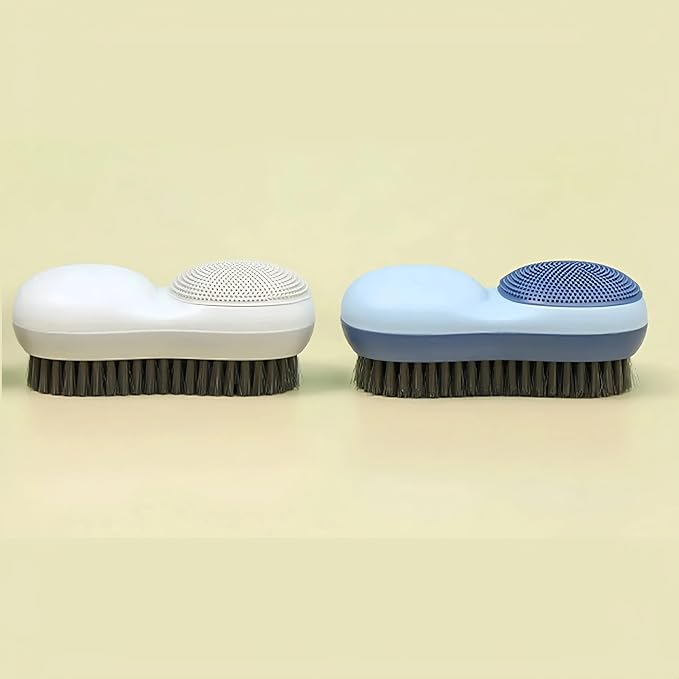 2 Pcs Two-Sided Laundry Stain Remover Brush (Blue and White) | Soft Silicone Bristle Side for Delicate Fabrics Knits, Hard Bristle Side for Tough Stain, Easy to Grip, Hand Washing Clothes