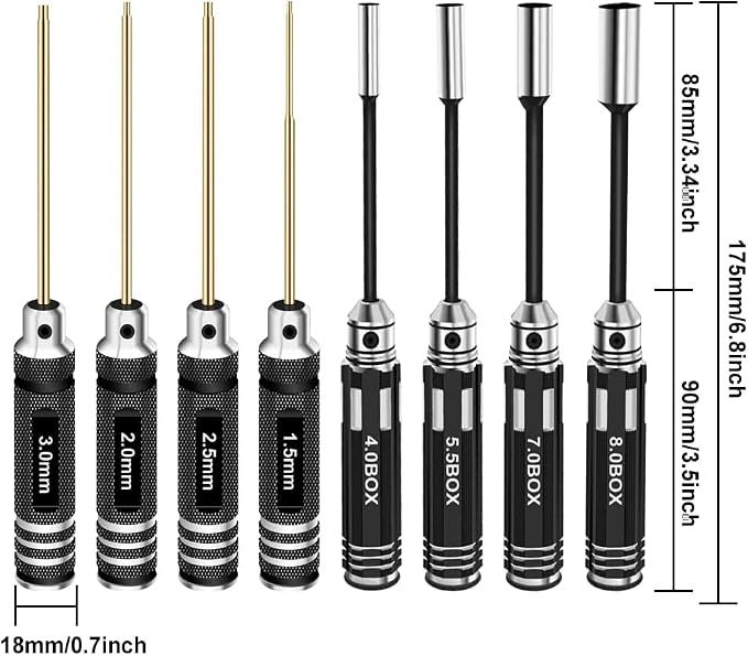 RC Hex Driver Set Tools Kit - 8pcs Titanium Allen Screwdriver 1.5mm-8.0mm for Car, Quadcopter, Drone, Boat