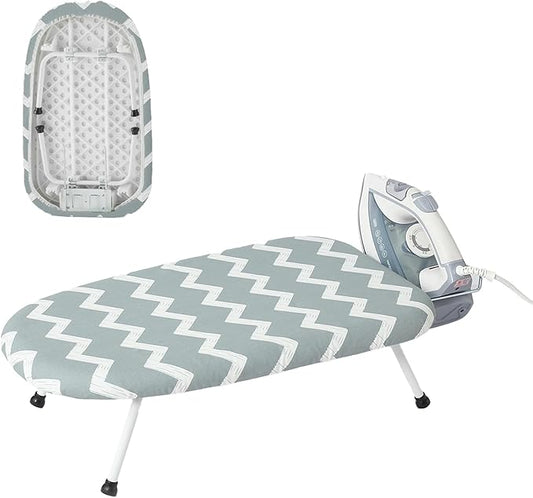 Mini Ironing Board Tabletop Ironing Board Compact Foldable Iron Board Thick Steel Tube with Heat Resistant Covers, Iron Rest for Dorms, Apartment and Travel (Blue-White Wave)