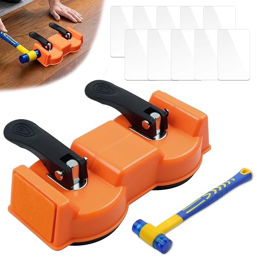 Floor Gap Fixer Tool with Dual Vacuum Suction Cups,Tool to Fix Floor Gaps | Floor Suction Repair Tool with Noise Reducing Felt Pads,Rubber Mallet &10 Adhesive Pads for Fixer Laminate,Hardwood Flooring