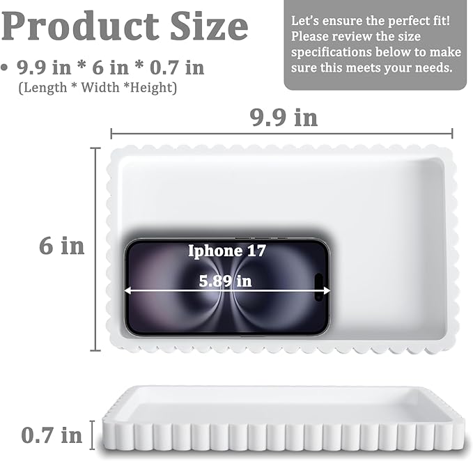 Silicone Bathroom Vanity Tray, Sink Caddy for Dish Soap Dispenser, Sponge Holder for Kitchen Sink, Rectangle Bathroom Countertop Organizer for Perfume, Jewelry, Candle (9.9” * 6”, White)