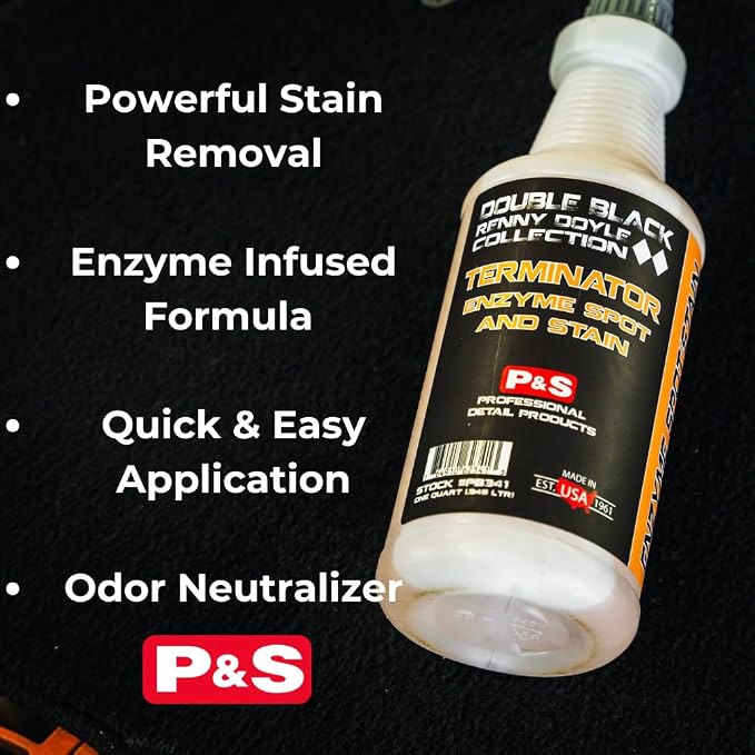 P & S PROFESSIONAL DETAIL PRODUCTS Terminator Enzyme Spot & Stain Remover – Professional Upholstery & Carpet Cleaner, Eliminates Grease, Dirt, Protein-Based Stains, Fresh Scent - 16 Oz.