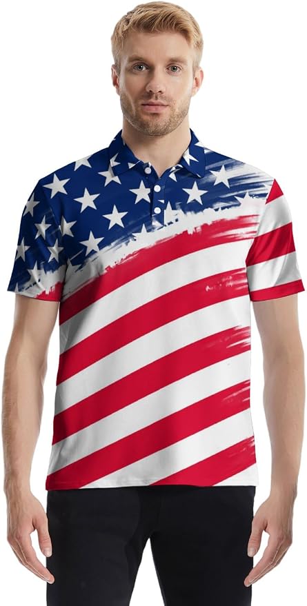 Polo Shirts for Men Moisture Wicking Mens Polo Shirts Patriotic Shirts for Men