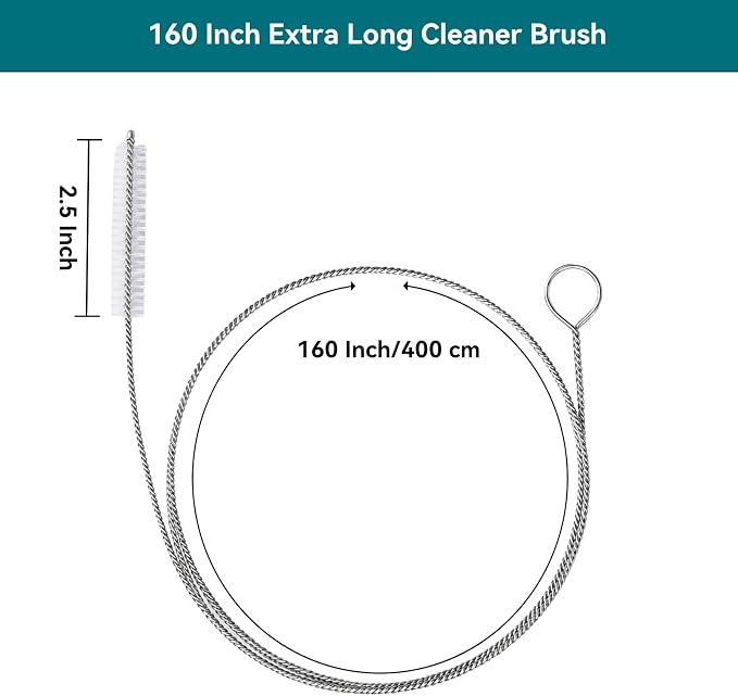 2 Pack Flexible Drain Cleaning Kit-160 Inch Flexible Stainless Steel Drain Brush and 80 Inch Spring Drain Auger