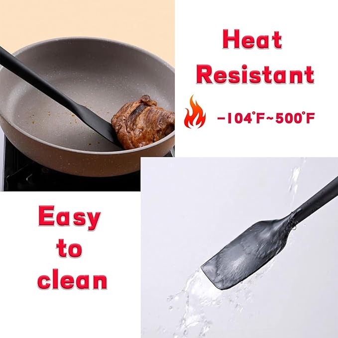 8 Pieces Silicone Spatula, 8.5 inch Non-stick Spatulas with Stainless Steel Core,Heat Resistant-500?, Food Grade Silicone, Dishwasher Safe, for Mixing,Cooking,Baking (Black)