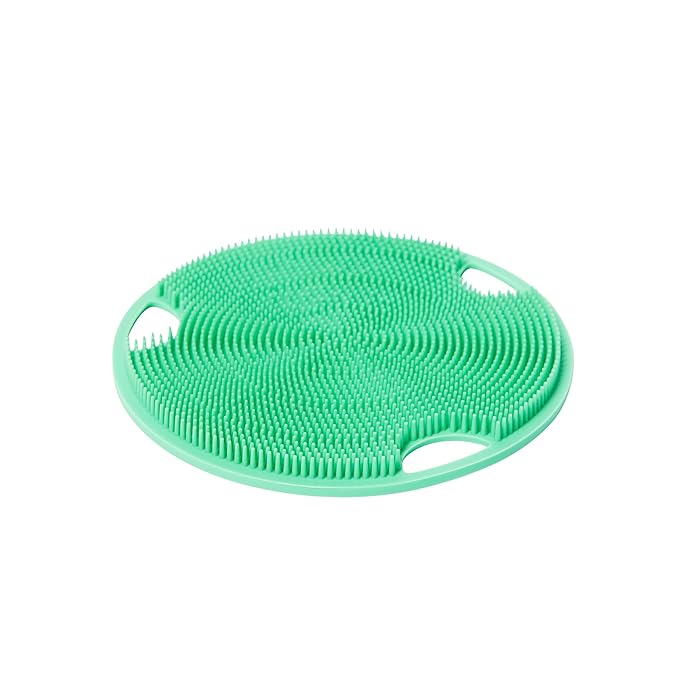 Boie USA Flat Body Scrubber - Soft Silicone-Like Exfoliating Shower Scrubber & Body Cleansing Brush - Stick-to-Wall Loofah Replacement - Antimicrobial Body Exfoliator for All Skin Types (Mint)